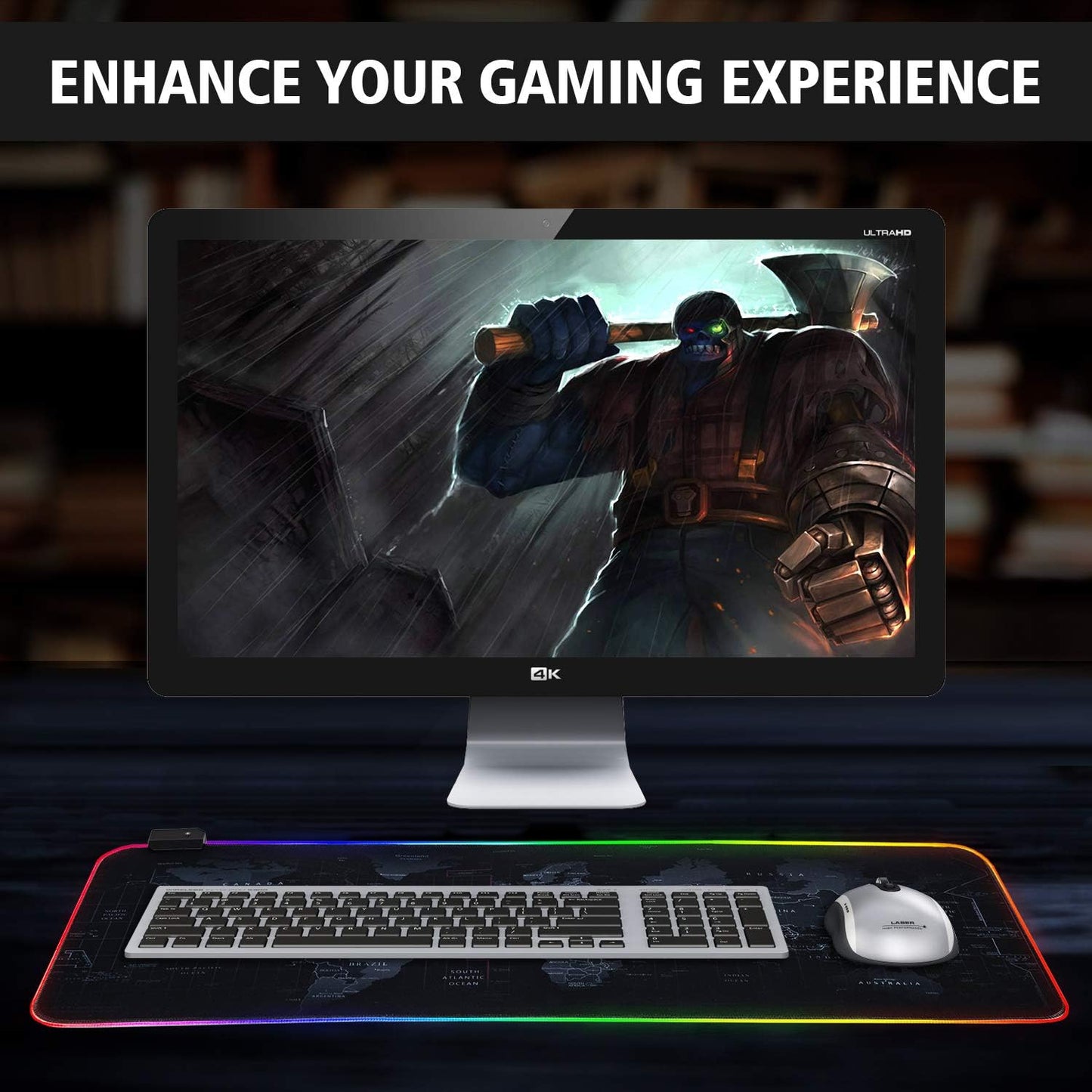 Illuminate Your Workspace with the RGB Gaming Mouse Pad - Ultra Bright LED Light & Soft Large Extended Design with 12 Stunning Rainbow Modes - Perfect for Gaming and Office Use, 31.5 x 12 Inches (World Map)