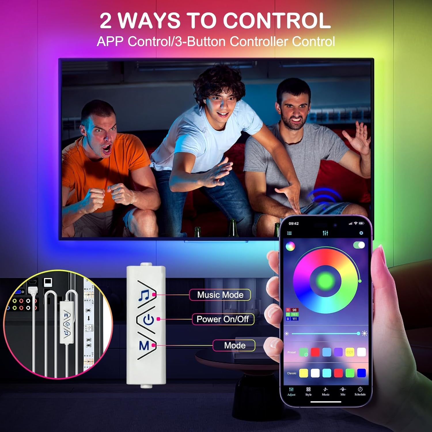 Transform Your Viewing Experience with 13Ft RGB LED Strip Lights for 32-65In TVs - App Controlled, Music Sync, and USB Powered!