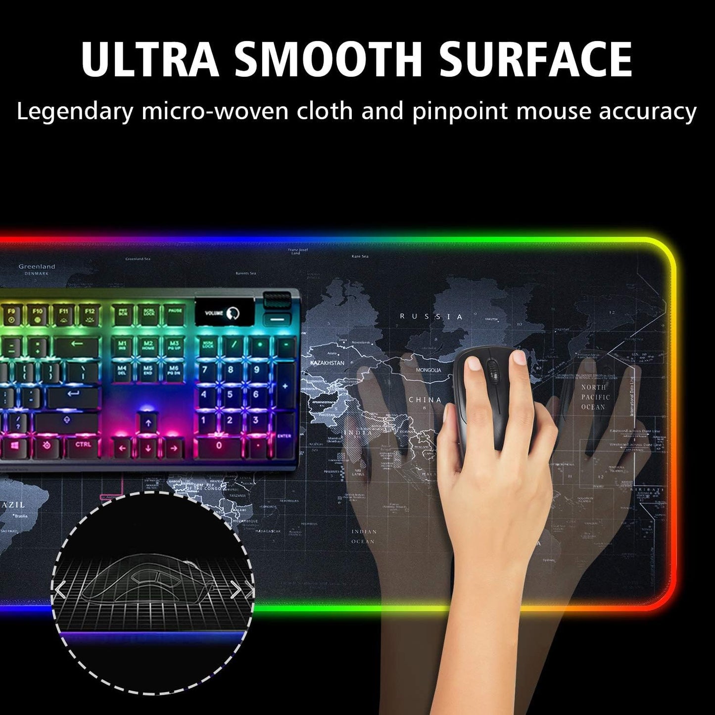 Illuminate Your Workspace with the RGB Gaming Mouse Pad - Ultra Bright LED Light & Soft Large Extended Design with 12 Stunning Rainbow Modes - Perfect for Gaming and Office Use, 31.5 x 12 Inches (World Map)