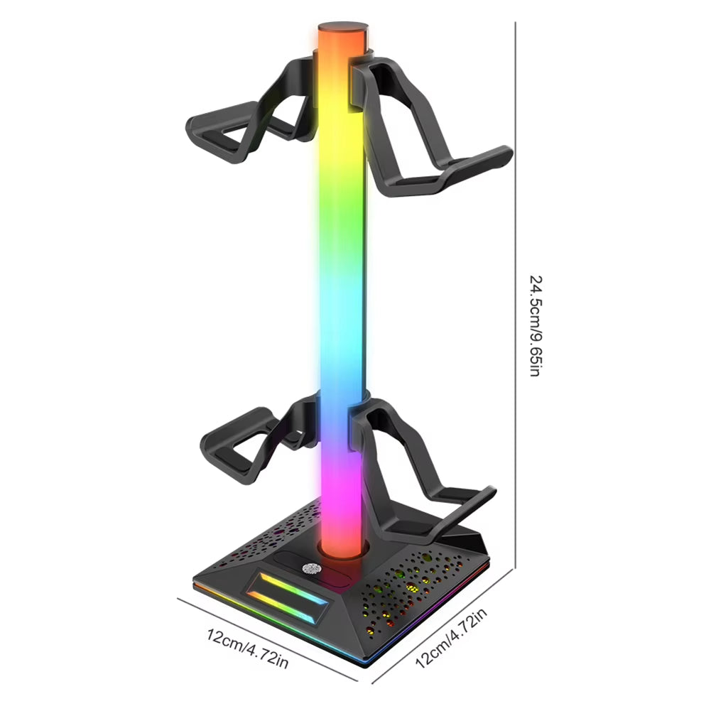 Illuminate Your Gaming Setup with the RGB Game Controller Stand – 10 Stunning Lighting Effects & Dual USB Charging Ports for PS5