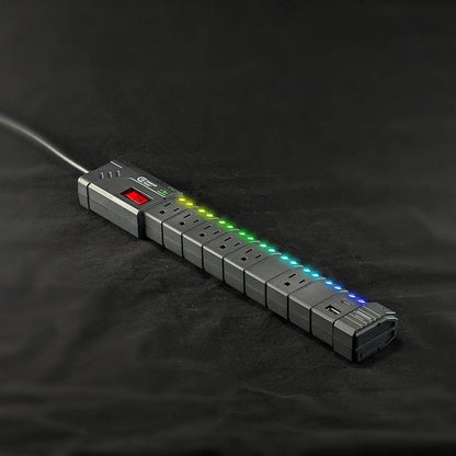 Elevate Your Gaming Setup with the 6 Ft. 6-Outlet RGB Surge Protector - Includes USB-A & USB-C Ports