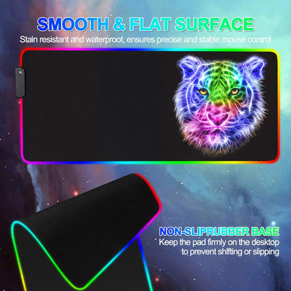 RGB Gaming Mouse Pad - 14 Light Modes Extended Computer Keyboard Mat, Anime LED Large High-Performance Pad for Gamers 31.5 X 12In (Tiger)