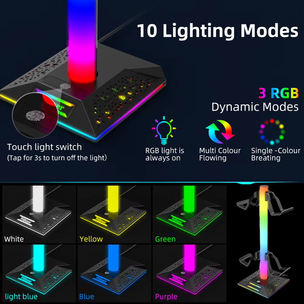 Illuminate Your Gaming Setup with the RGB Game Controller Stand – 10 Stunning Lighting Effects & Dual USB Charging Ports for PS5