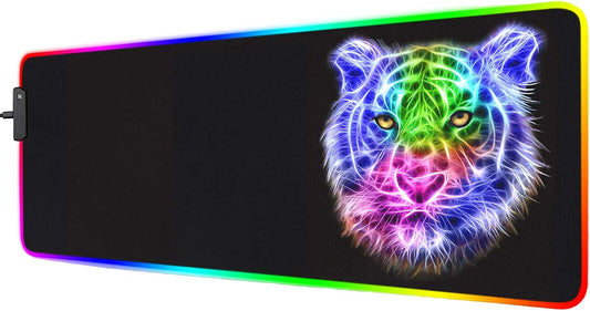 RGB Gaming Mouse Pad - 14 Light Modes Extended Computer Keyboard Mat, Anime LED Large High-Performance Pad for Gamers 31.5 X 12In (Tiger)