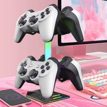 Illuminate Your Gaming Setup with the RGB Game Controller Stand – 10 Stunning Lighting Effects & Dual USB Charging Ports for PS5