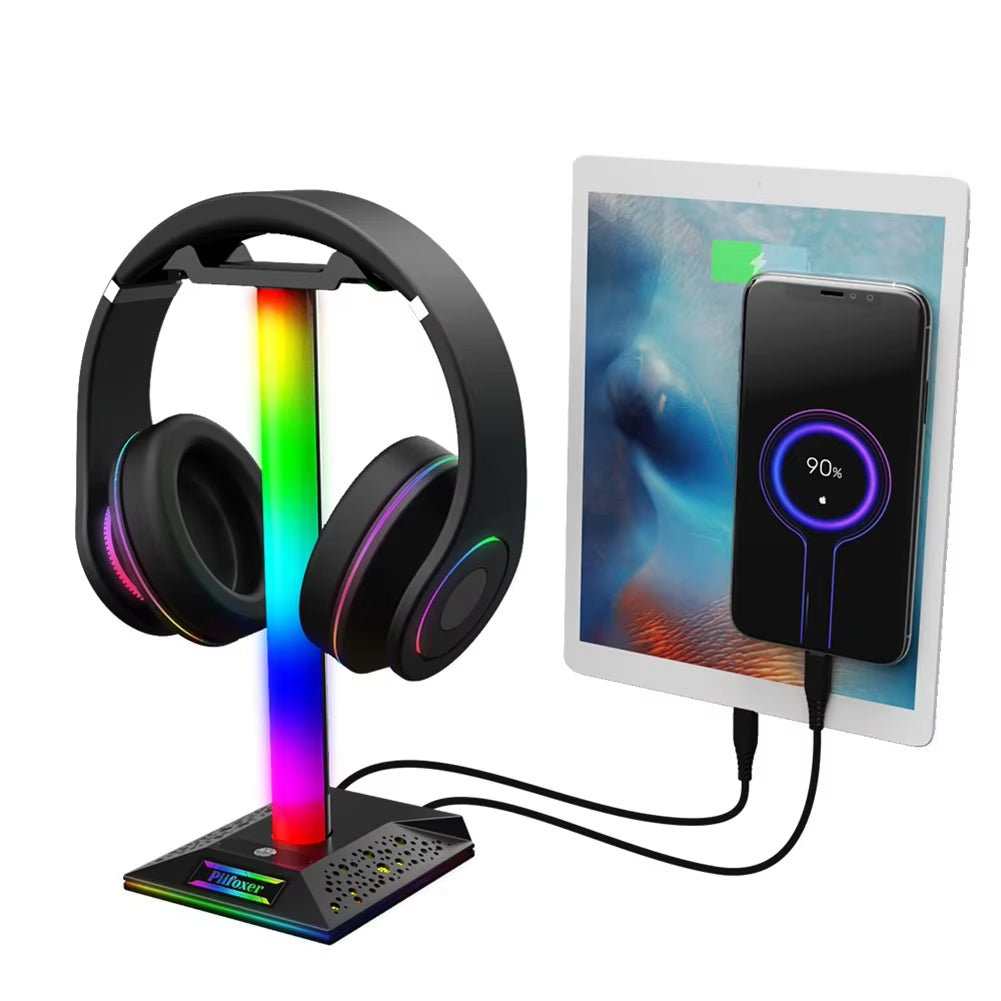 Illuminate Your Gaming Setup with the RGB Game Controller Stand – 10 Stunning Lighting Effects & Dual USB Charging Ports for PS5