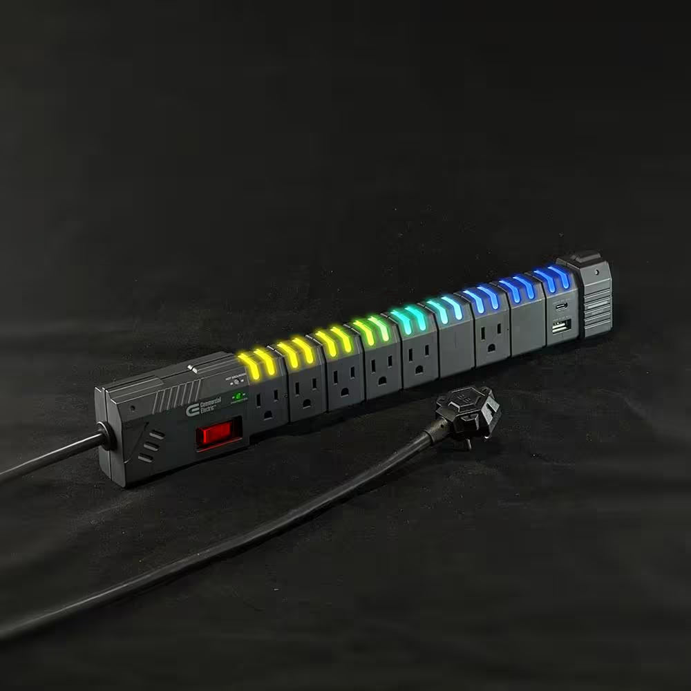 Elevate Your Gaming Setup with the 6 Ft. 6-Outlet RGB Surge Protector - Includes USB-A & USB-C Ports