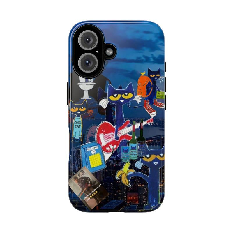 Petee the Cat Tough Phone Case with Trendy Artistic UV Printed Designs Lightweight Slim Shockproof TPU Lining Durable Polycarbonate Shell Protective Casing Cover