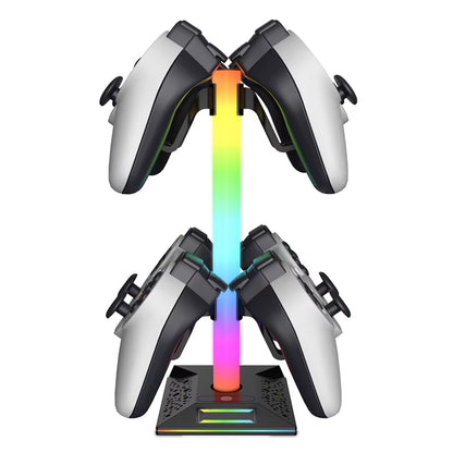 Illuminate Your Gaming Setup with the RGB Game Controller Stand – 10 Stunning Lighting Effects & Dual USB Charging Ports for PS5