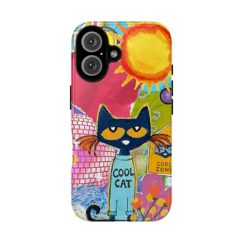 Petee the Cat Tough Phone Case with Trendy Artistic UV Printed Designs Lightweight Slim Shockproof TPU Lining Durable Polycarbonate Shell Protective Casing Cover