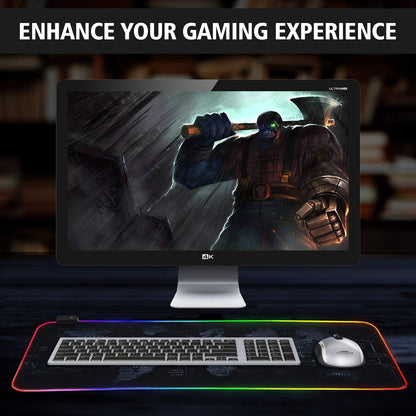 Illuminate Your Workspace with the RGB Gaming Mouse Pad - Ultra Bright LED Light & Soft Large Extended Design with 12 Stunning Rainbow Modes - Perfect for Gaming and Office Use, 31.5 x 12 Inches (World Map)