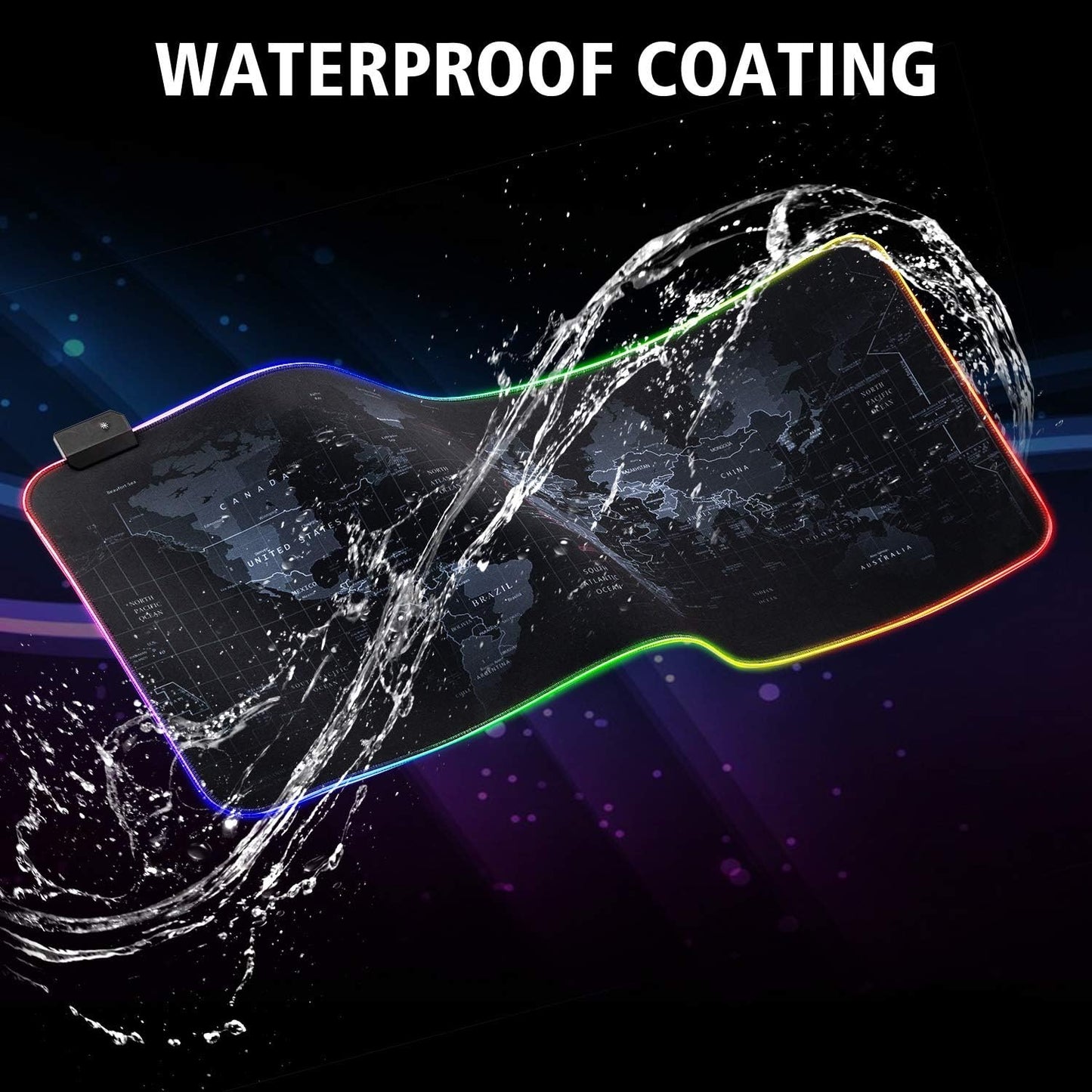 Illuminate Your Workspace with the RGB Gaming Mouse Pad - Ultra Bright LED Light & Soft Large Extended Design with 12 Stunning Rainbow Modes - Perfect for Gaming and Office Use, 31.5 x 12 Inches (World Map)