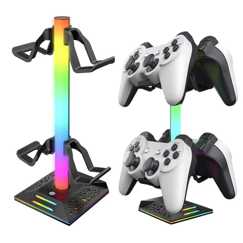 Illuminate Your Gaming Setup with the RGB Game Controller Stand – 10 Stunning Lighting Effects & Dual USB Charging Ports for PS5