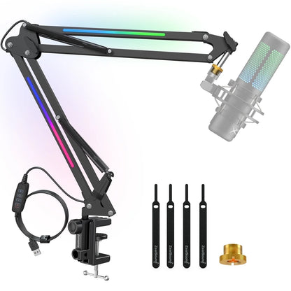 RGB Boom Microphone Stand, Adjustable Suspension Boom Arm, Compatible with Blue Yeti, Snowball, Quadcast for Gaming, Streaming, Podcasting, Includes 3/8" to 5/8" Adapter