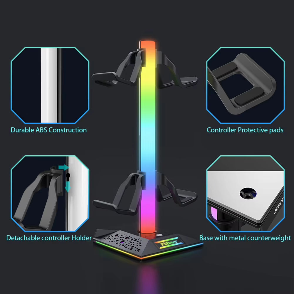 Illuminate Your Gaming Setup with the RGB Game Controller Stand – 10 Stunning Lighting Effects & Dual USB Charging Ports for PS5