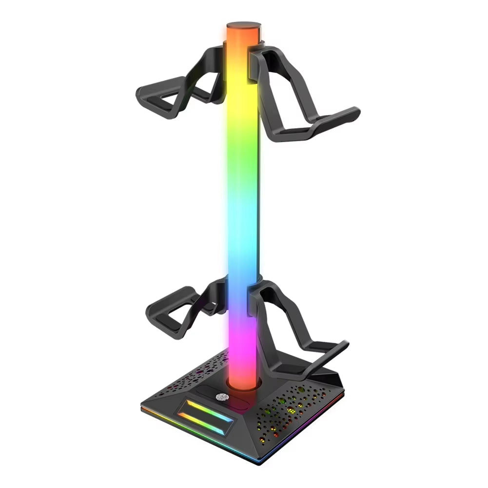 Illuminate Your Gaming Setup with the RGB Game Controller Stand – 10 Stunning Lighting Effects & Dual USB Charging Ports for PS5