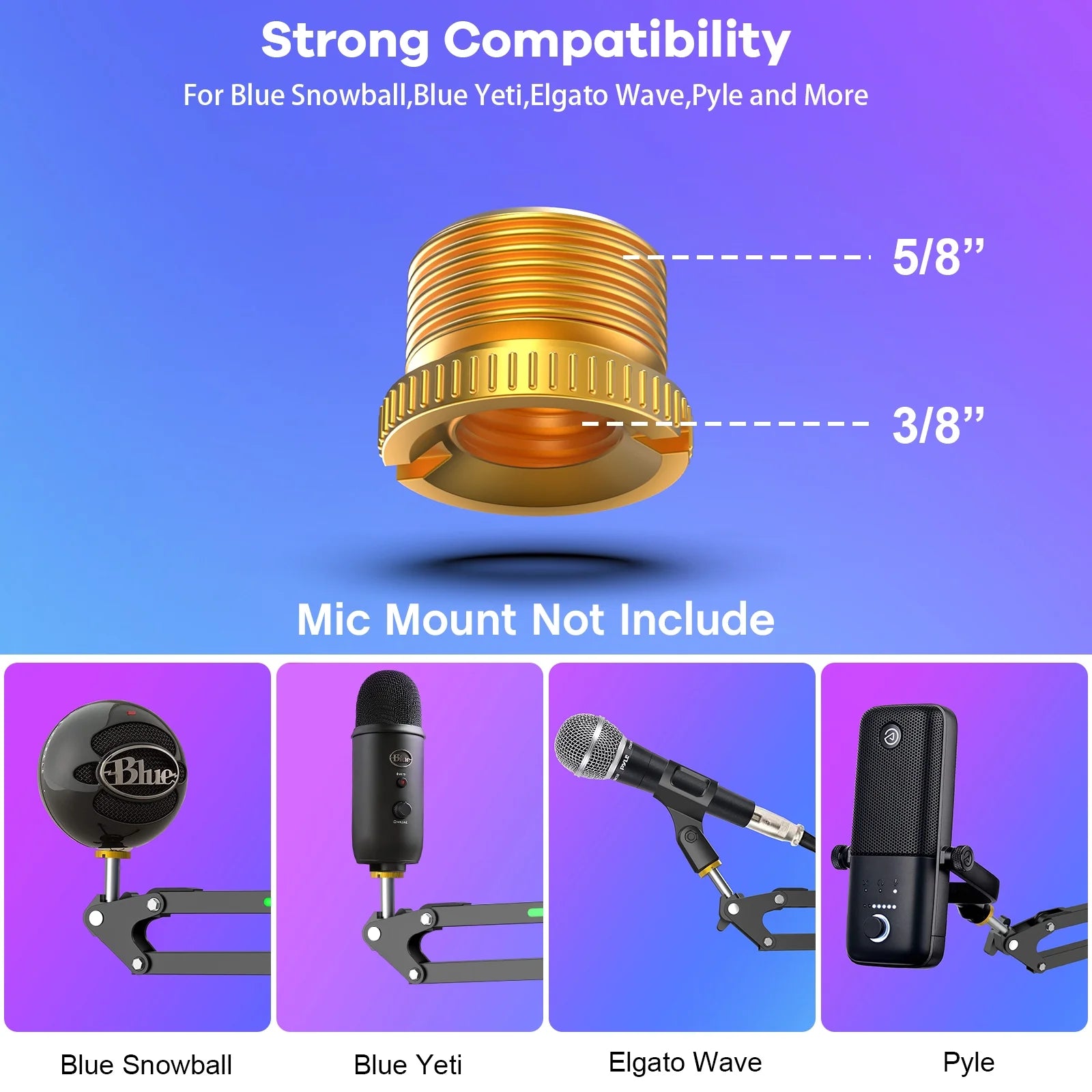 RGB Boom Microphone Stand, Adjustable Suspension Boom Arm, Compatible with Blue Yeti, Snowball, Quadcast for Gaming, Streaming, Podcasting, Includes 3/8" to 5/8" Adapter