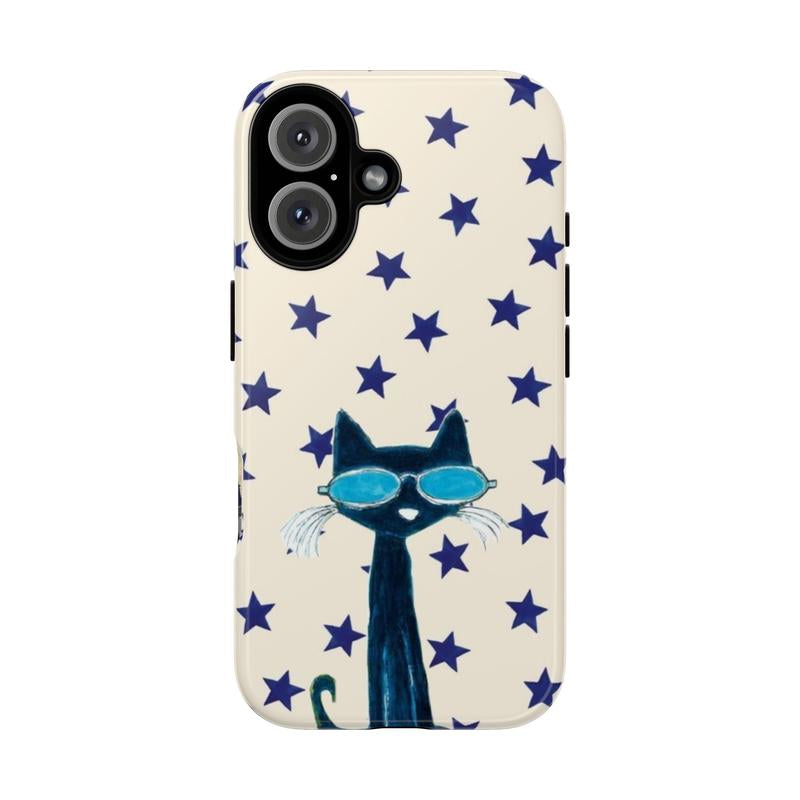 Petee the Cat Tough Phone Case with Trendy Artistic UV Printed Designs Lightweight Slim Shockproof TPU Lining Durable Polycarbonate Shell Protective Casing Cover