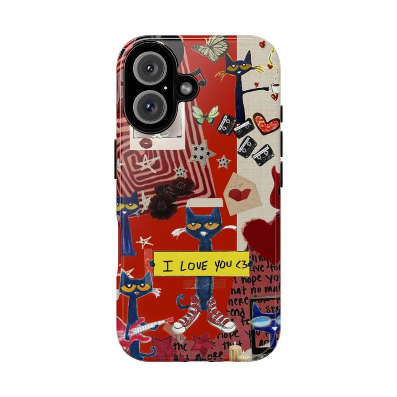 Petee the Cat Tough Phone Case with Trendy Artistic UV Printed Designs Lightweight Slim Shockproof TPU Lining Durable Polycarbonate Shell Protective Casing Cover