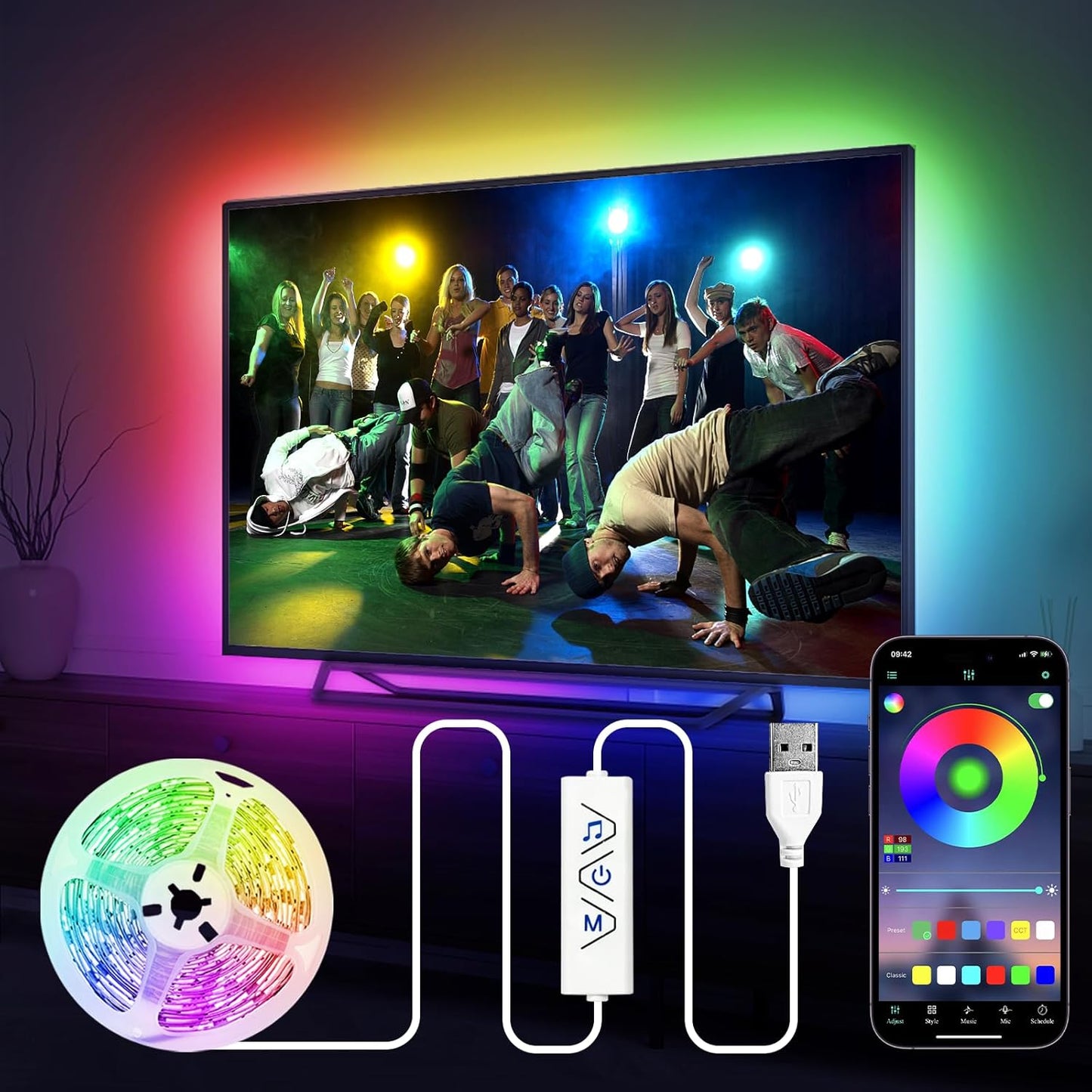 Transform Your Viewing Experience with 13Ft RGB LED Strip Lights for 32-65In TVs - App Controlled, Music Sync, and USB Powered!