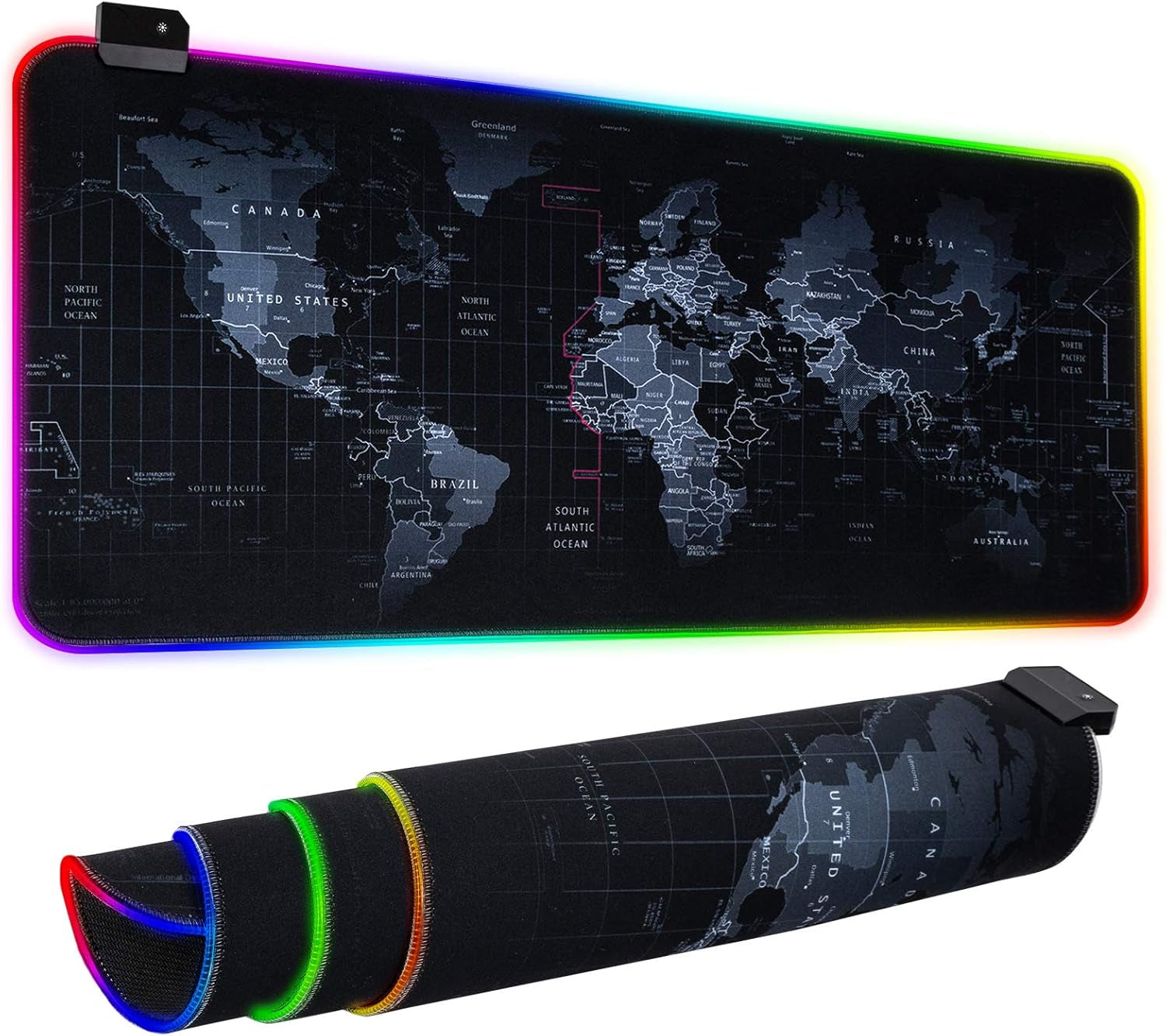 Illuminate Your Workspace with the RGB Gaming Mouse Pad - Ultra Bright LED Light & Soft Large Extended Design with 12 Stunning Rainbow Modes - Perfect for Gaming and Office Use, 31.5 x 12 Inches (World Map)